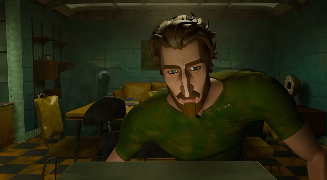 A frame from Project T.O.M.A.TE., showing its central character and cinematic lighting.